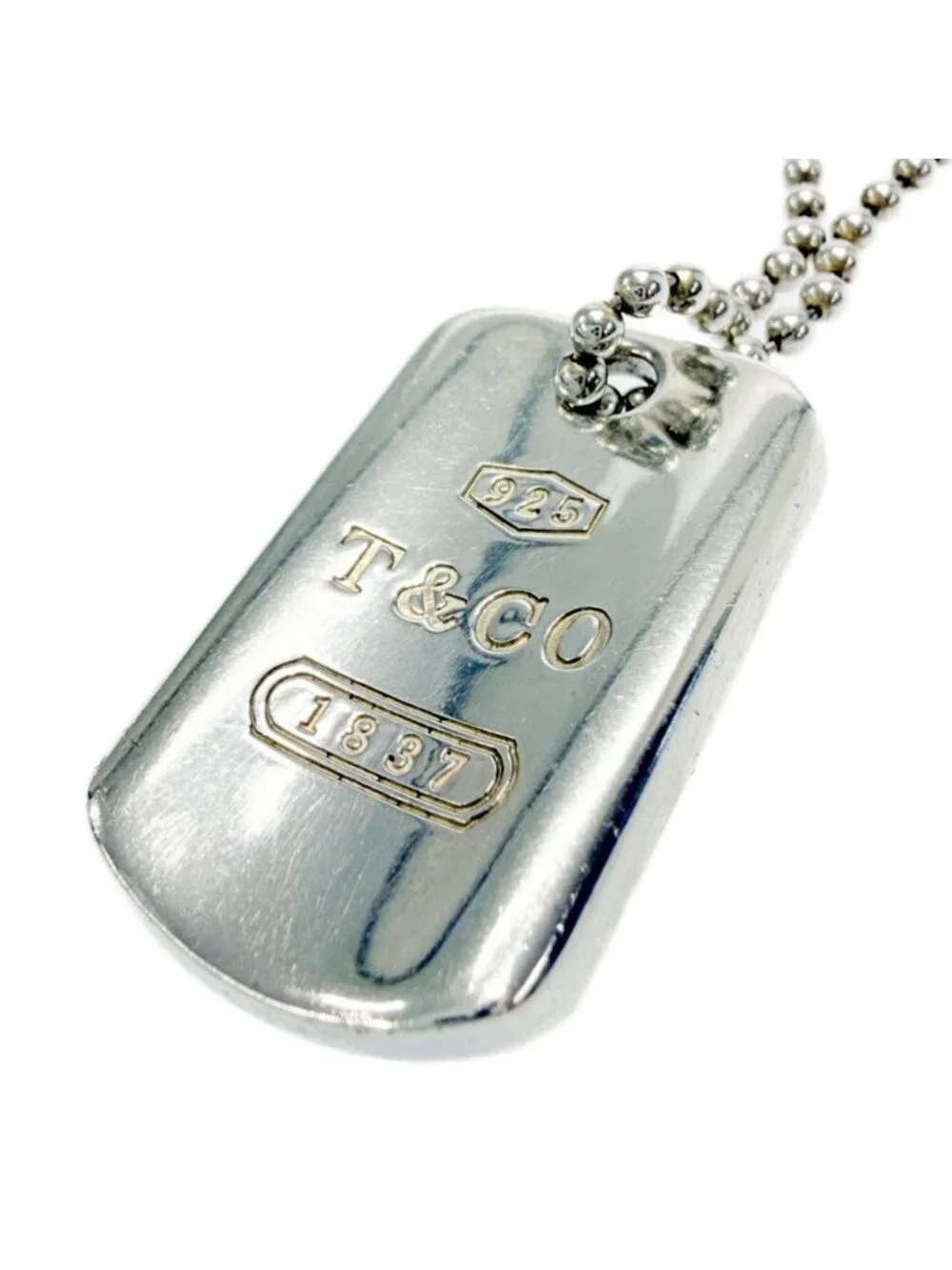 Tiffany & Co Silver 1837 Dog Tag Ball Chain Necklace